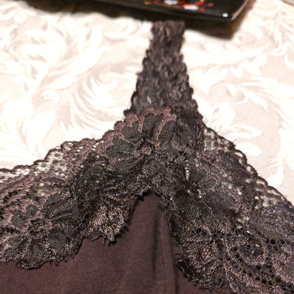 🔸🤎🔸Feminine Vintage Chocolate Brown Floral Lace Camisole Tank Top Blouse - M - Picture 12 of 16